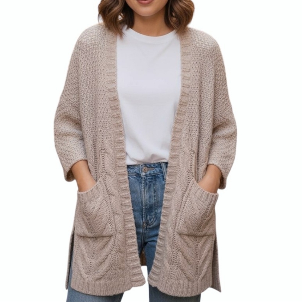 Able Cardigan Chunky Granola Indie Womens M Layers Cable Boho Cottagecore Beige